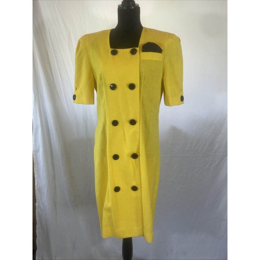 Vintage 70s 80s Leslie Fay dress Secretary Midi Size 14 New Wave Yellow